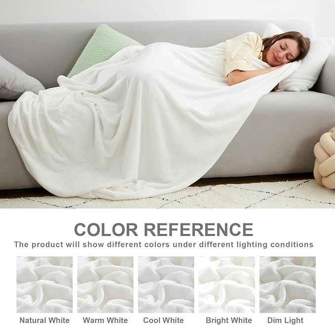 Hansleep Throw White Fleece Blanket, Soft Flannel Bed Blanket | Fuzzy Cozy Blanket 50x60 Inches, Multi-use for Bed, Sofa, Couch, Travel, Camping, All Season Warm Lightweight Cover