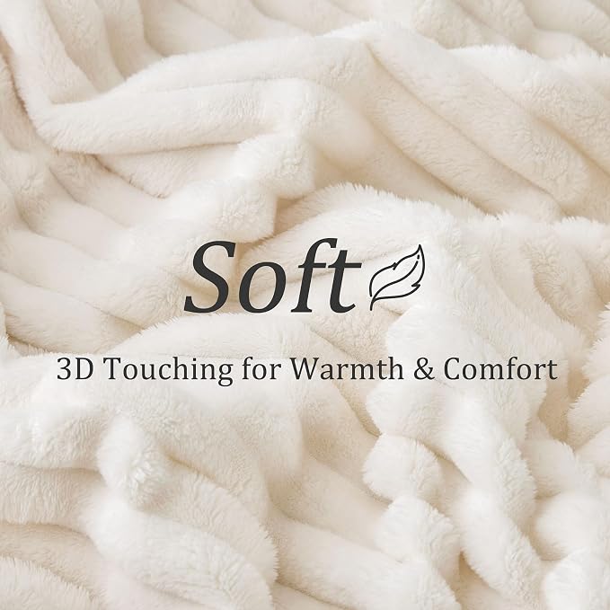 BEDELITE Ribbed Full Size Blanket for Bed, Cream, 84"x90" | Ultra-Soft Plush Fleece, Warm Yet Lightweight, Ribbed Texture, Home Decor, Machine Washable, Giftable, All-Season Use