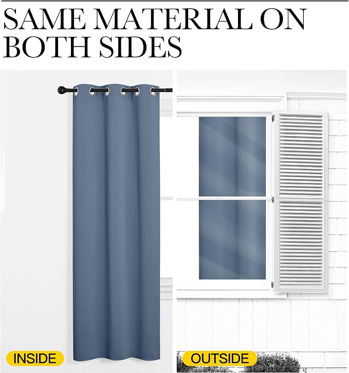 NICETOWN Room Darkening Curtain Panels, 2 Panels, 55 x 102-inch, Stone Blue | 102" Length for Bedroom Living Room, Thermal Insulated Blackout Draperies for Home Decoration, Total Privacy