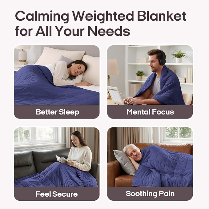 ZonLi Weighted Blanket for Adults (60"x80", 15lbs, Dusk Blue) | Queen Size High Breathability Cooling Heavy Blanket, Soft Material with Premium Glass Beads, All-Season, Easy Care