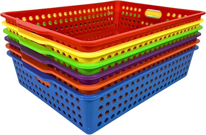 4E's Novelty 6 Pcs Colorful Plastic Classroom Storage Bins 13.75" X 10.25" for Organizing A4 Papers Trays, Turn In Containers Kids School Teachers Classroom Organization & Storage Supplies