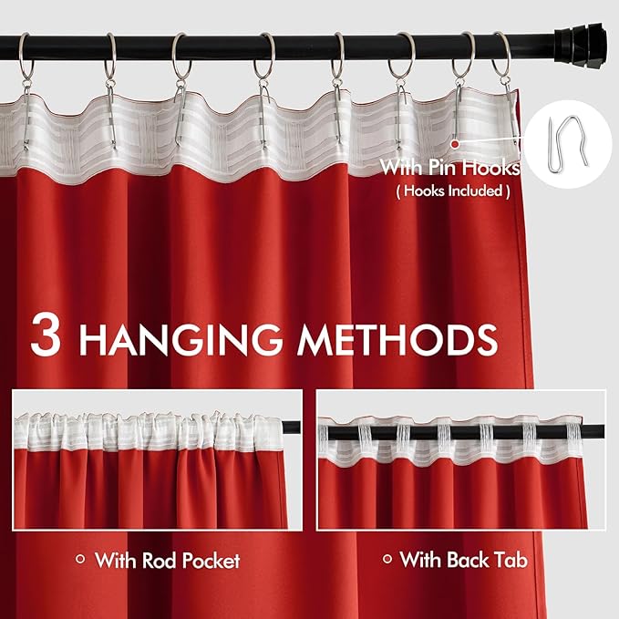 MIULEE Christmas Red Back Tab Blackout Curtains 52x84 Inch Length 2 Panels | Rod Pocket Pinch Pleated, Thermal Insulated, Room Darkening, Light Blocking, Privacy Curtains for Living Room Bedroom