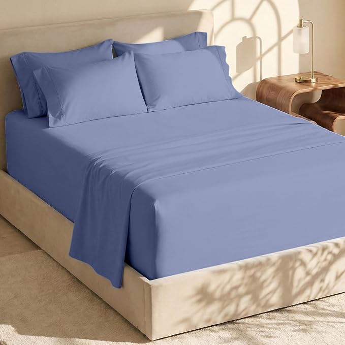 Hearth & Harbor Extra Deep Pocket Sheets - Fits Mattress 18-24 Inches Deep - Extra Deep Pocket Twin Sheets Sets - 4 Piece Twin Size - Steel Blue