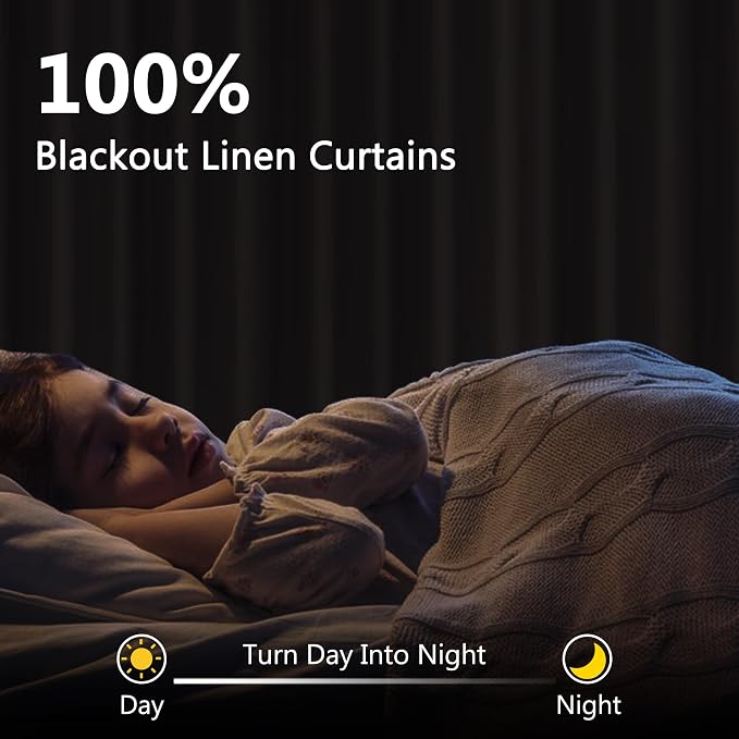 Extra Long 100% Blackout Linen Curtains for Bedroom 120 inches Long 10 FT, Thermal Insulated Room Darkening Black Out Window Drapes for Living Room, Back Tab Rod Pocket 2 Panels,Cobblestone,52x120