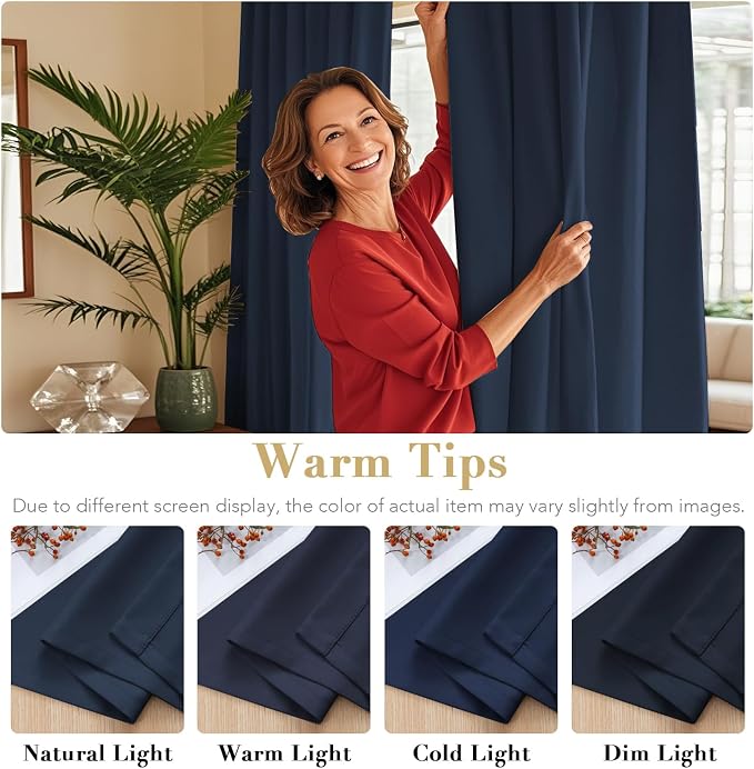 H.VERSAILTEX Blackout Curtains Thermal Insulated Window Treatment Panels Room Darkening Blackout Drapes for Living Room Back Tab/Rod Pocket Bedroom Draperies, 52 x 72 Inch, Navy Blue, 2 Panels