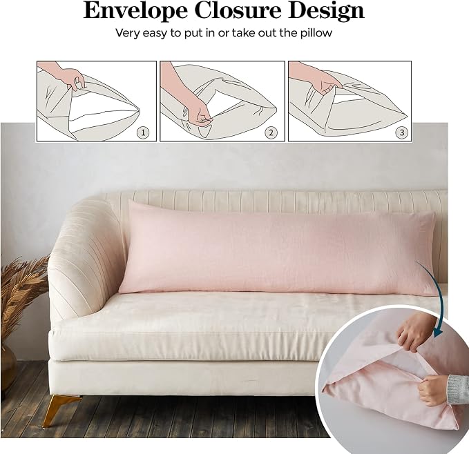 Simple&Opulence Body Pillow Cover 20" x 54",100% Pure Linen, Ultra Soft and Breathable, Body Pillowcase with Envelope Closure for Adults(Dusty Pink)