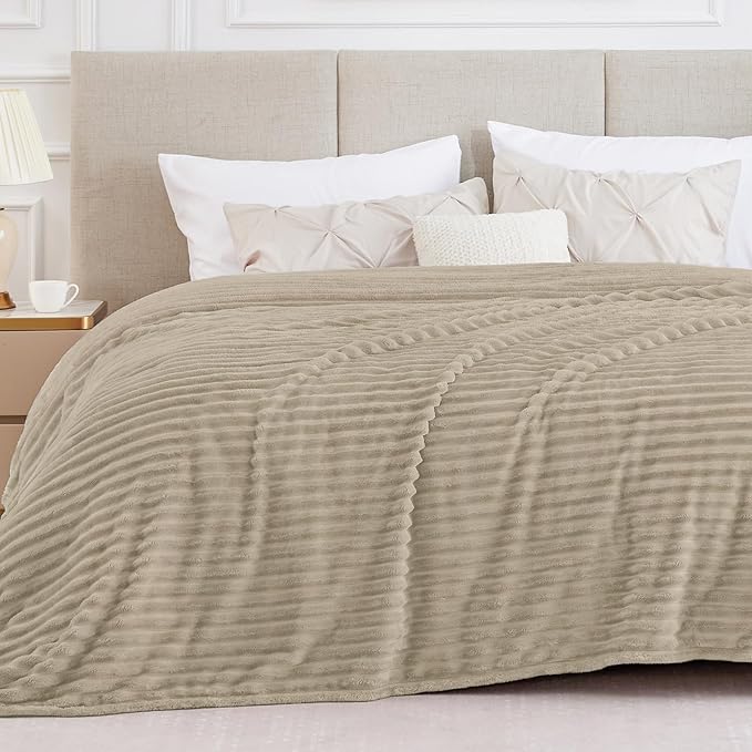 BEDELITE Ribbed King Size Blanket for Bed, Linen, 108"x90" | Ultra-Soft Plush Fleece, Warm Yet Lightweight, Ribbed Texture, Home Decor, Machine Washable, Giftable, All-Season Use