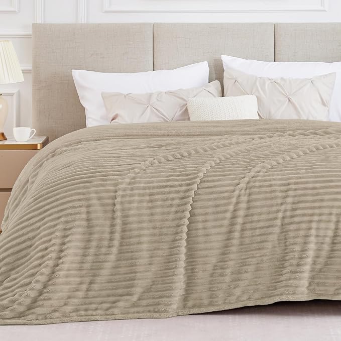 BEDELITE Ribbed Full Size Blanket for Bed, Linen, 84"x90" | Ultra-Soft Plush Fleece, Warm Yet Lightweight, Ribbed Texture, Home Decor, Machine Washable, Giftable, All-Season Use