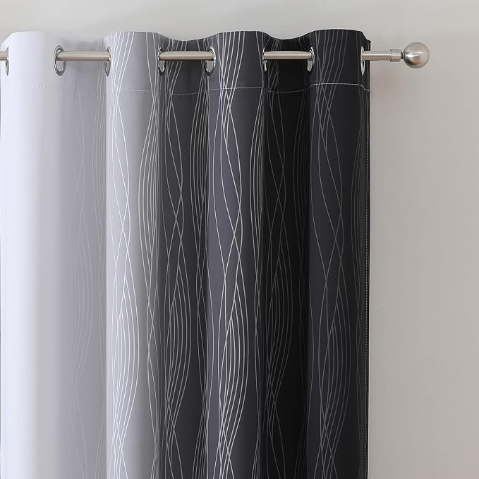 Black and Greyish White Ombre Blackout Curtains for Bedroom 52x63 Inch Long | Estelar Textiler Light Blocking Living Room Curtains, Room Darkening, Thermal Insulated Grommet Drapes for Kids Room,2 Panels