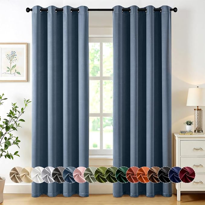 MIULEE Blackout Curtains for Bedroom 2 Panels 50 x 84 Inch Long Stone Blue | Thermal Insulated, Living Room Darkening Grommet Drapes, Noise Reducing, Light Blocking Window Treatments