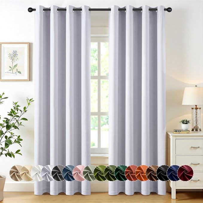 MIULEE Blackout Curtains for Bedroom 2 Panels 50x84 Inch Long Greyish White | Thermal Insulated, Living Room Darkening Grommet Drapes, Noise Reducing, Light Blocking Window Treatments