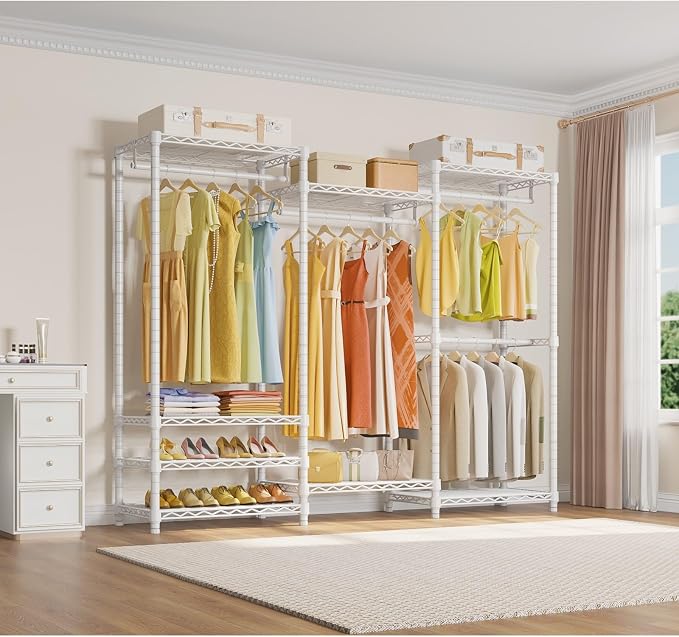 VIPEK V5 Heavy Duty Clothes Rack, Freestanding Modular Closet System, White | 890 lbs Load, 4 x 23.6 in hanging rods, 8 x shelves (2 adjustable), Supports expansion with accessories