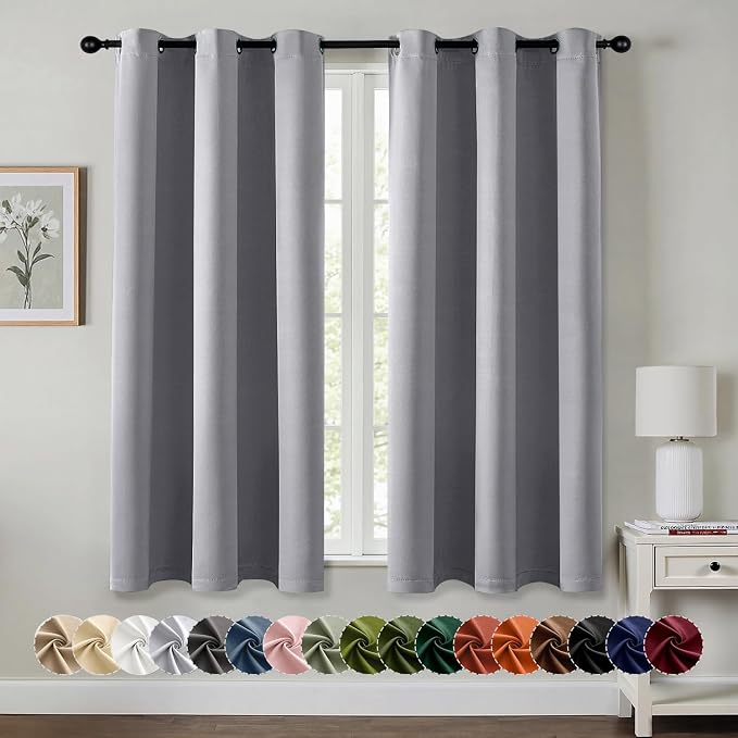 MIULEE Blackout Curtains for Bedroom 2 Panels 40 x 45 Inch Long Light Grey | Thermal Insulated, Living Room Darkening Grommet Drapes, Noise Reducing, Light Blocking Window Treatments