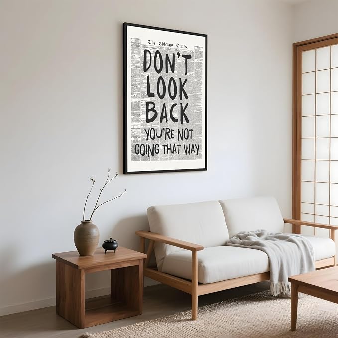 Framed Retro Black and White Newspaper Wall Art Dont Look Back Quote Poster | Trendy Inspirational Wall Decor Positive Motivational Affirmation Canvas Print Preppy Aesthetic Men Bedroom Artwork 16x24inch