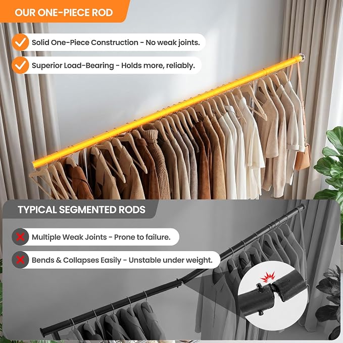 Heavy Duty Clothes Rack, Rolling Clothing Rack Load 650 LBS for Hanging Clothes with 2 Sturdy Shelves, Metal Garment Rack with Wheels for Bedroom, Laundry Room, Retail Store, Silver-Black