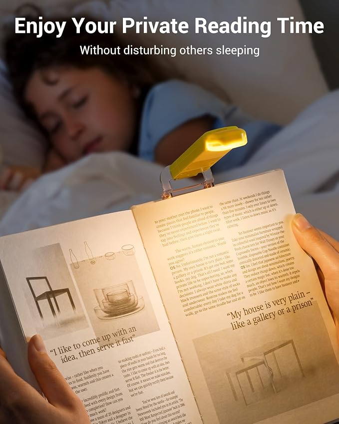 DEWENWILS Rechargeable Book Light for Reading in Bed, Warm White, Brightness Adjustable for Eye Care, LED Clip on Book Lights for Kids, Portable Bookmark Light, Yellow | 315° Flexible Holder Bends, 2 Brightness Levels, Warm White, Portable Bookmark Lig...