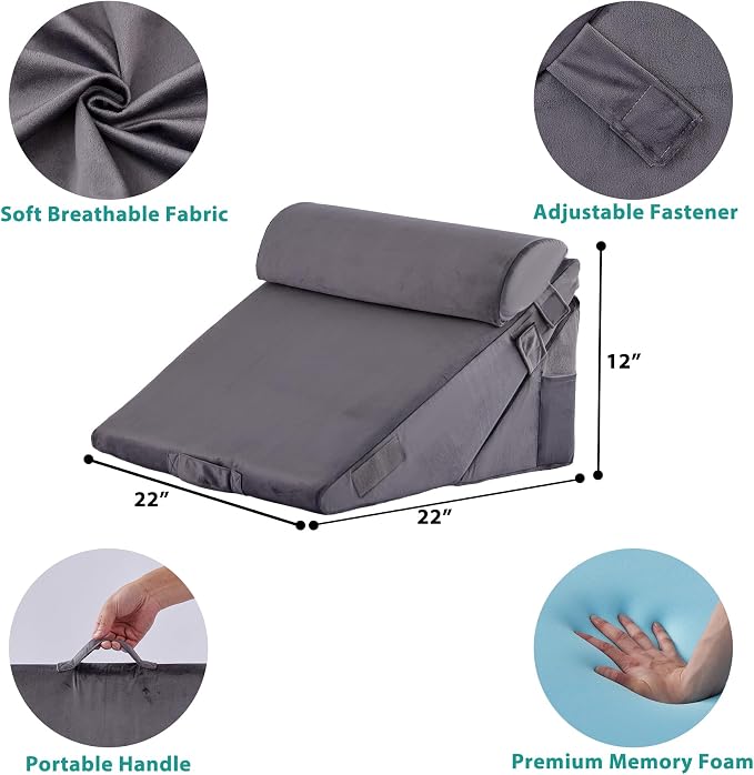 3Pcs Orthopedic Bed Wedge Pillow Set, Foam Wedge Pillow Post Surgery for Back, Leg and Knee Support, Adjustable 9&12 Inch Folding Triangle Pillow for Sleeping, Acid Reflux, Snoring, Velvet