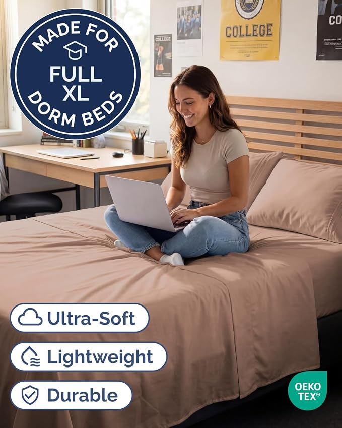Full XL Sheets - 4 Piece Full XL Sheet Set - Breathable & Cooling - Mauve | Hotel Luxury Bedding for Women & Men with Deep Pockets, Ultra-Soft, Comfy, Easy-Fit, Wrinkle Free & Fade Resistant, Oeko-Tex