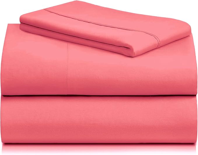 LuxClub Twin XL Sheets Set, Cooling & Soft Deep Pocket Bed Sheets, 3PC | LuxClub Silky Fitted Sheet & Pillowcase Sets, Breathable Hotel Luxury Bedding for Mattress Wrinkle Free, Vermilion