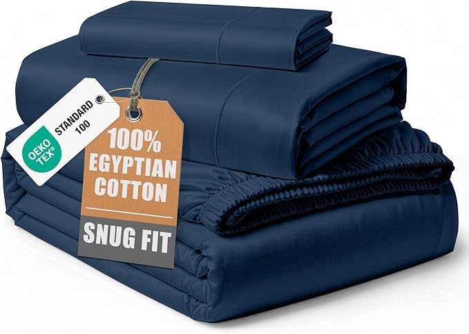 LANE LINEN White Twin XL Sheets 100% Egyptian Cotton Sateen - Estate Blue | Twin XL Cotton Sheet Sets - 3-Piece Set, Ideal For Dorms And Adjustable Beds, For Guests And Everyday Use, So Silky