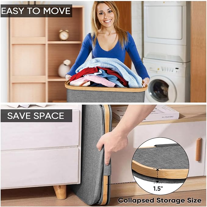 BALEINE 70L Laundry Hamper with Lid, Large Laundry Basket Bin | Large Capacity, Easy-Access Lid, Shape-Retaining Structure, Pull Handles, Ideal for Bedroom, Dorm, Laundry Room