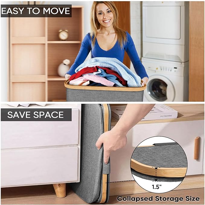 BALEINE 100L Laundry Hamper with Lid, Large Laundry Basket Bin | Large Capacity, Easy-Access Lid, Shape-Retaining Structure, Pull Handles, Ideal for Bedroom, Dorm, Laundry Room