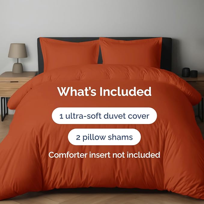 Duvet Cover Cal King Size - 3 Piece with Zipper Closure - Terracotta | Extra Soft, Breathable, Cal King Duvet Cover 104" x 98" with 2 Pillow Shams, Zipper Closures & Ties, Women, Men, Kids & Teens