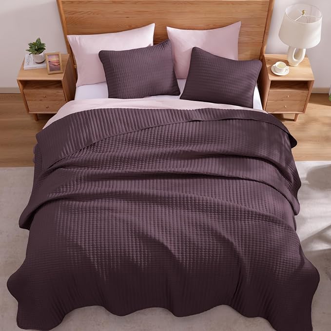 Queen Quilt-Lightweight Bedspreads Plum Queen Size Quilt Bedding Set | Soft Coverlet with 2 Pillow Shams for All Seasons, Suitable for Bed, Couch, 3 Pieces, 90"x94"