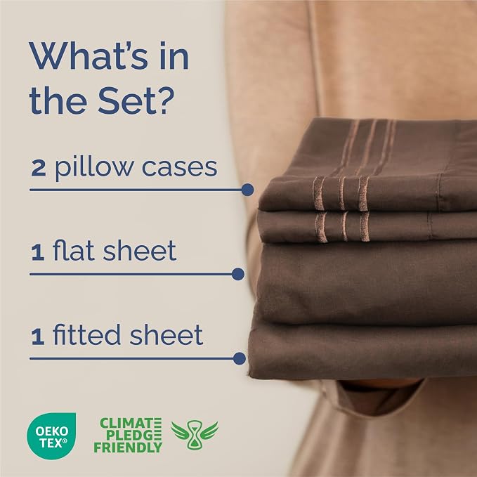 King Size 4 Piece Sheet Set - Comfy Breathable & Cooling Sheets - Brown | Hotel Luxury Bed Sheets for Women & Men, Deep Pockets, Easy-Fit, Extra Soft and Wrinkle Free Sheets, Oeko-Tex Bed Sheet Set