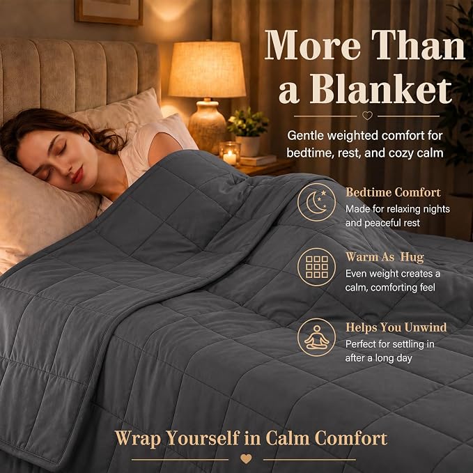 L'AGRATY Weighted Blanket for Adults 15lbs, 48"x72", Dark Grey Twin Full Size Heavy Throw Blanket, Cooling, Breathable, Microfiber with Glass Beads, Big, Washable, All-Season