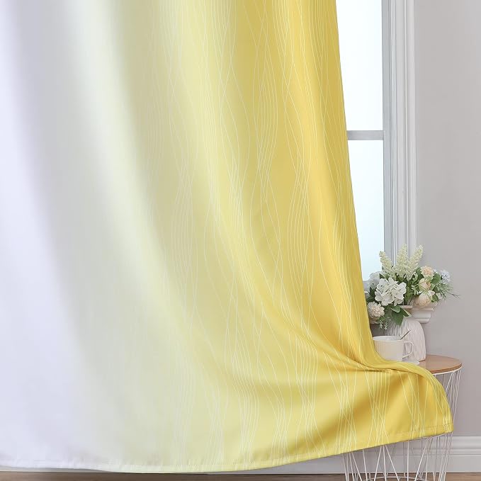 Yellow and Greyish White Ombre Blackout Curtains for Living Room 72 Inch | Estelar Textiler Room Darkening Curtains for Bedroom, Thermal Insulated,Energy Saving Grommet Window Drapes,52Wx72L,2 Panels