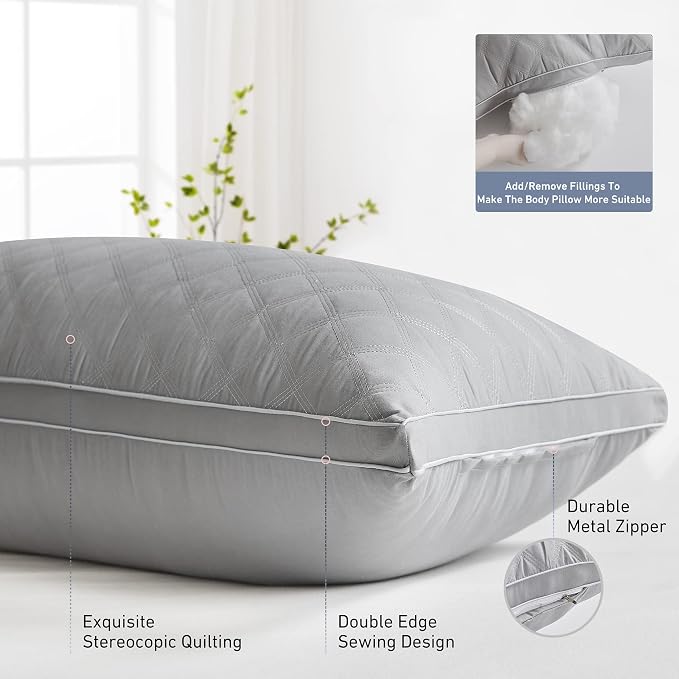 Leeden Body Pillow Insert 20 x 54 for Side Sleepers Grey Support | Soft polyester padding delivers full-body support for side sleepers, maternity rest, reading and daily relaxation.