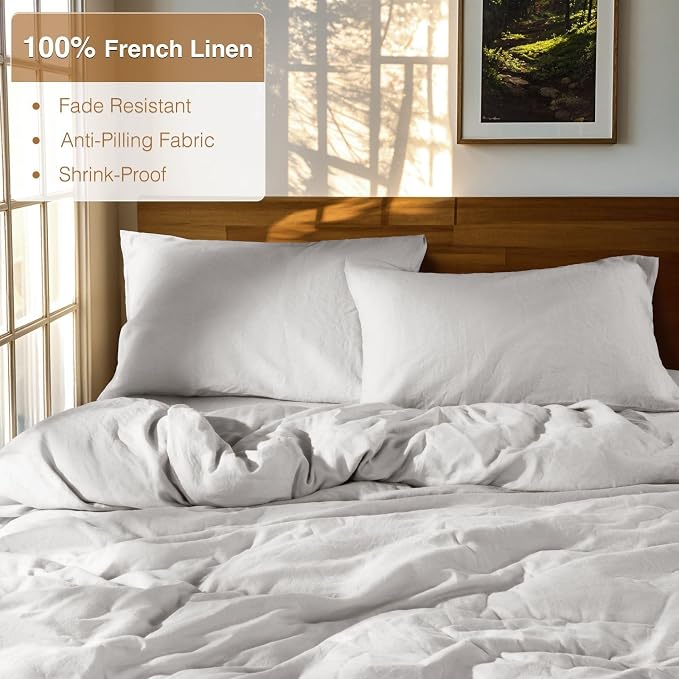 SONORO KATE 100% French Linen Full Duvet Cover Set,Zipper Closure,3PC | Natural French Flax,Soft Breathable for Hot Sleepers,Moisture Wicking & Durable,4 Corner Ties,Grey