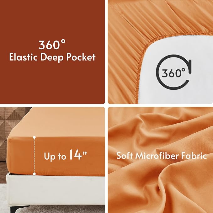 7 Pieces Oversized Queen Comforter Set, Reversible Bed in a Bag Oversized Queen Size, All Season Bedding Set with Comforter, Flat Sheet, Fitted Sheet, Pillowcases & Shams, Burnt Orange & Camel