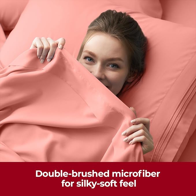 Mellanni Iconic 4-Piece, Ultra Soft Sheet Set (King, Coral) | 10M+ Sleepers. Lab-tested: Sleeps Cool, Stays Bright, Strong, Smooth. Good Housekeeping Best Bedding, 7 yrs running.
