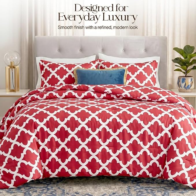 Utopia Bedding 3 Pc King Comforter Set, Printed Comforter, Red | Comforter Set Includes Comforter (90x102) Inches, 2 Shams (20x36) Inches. Soft Microfiber Down Alternative, Machine Washable.