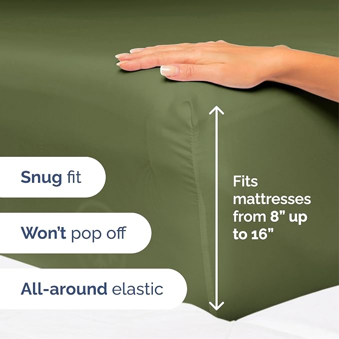 Cal King Size 4 Piece Sheet Set - Ultra Soft & Cooling Sheets - Deep Olive | Fits 8 Inch to 16 inch Mattress, Wrinkle Free & Fade Resistant with Deep Pockets, Breathable, Comfy Hotel Luxury Bedding
