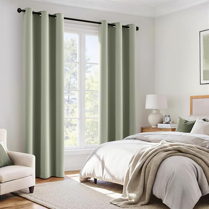 MIULEE Sage Green 100% Blackout Curtains for Bedroom 40x72 Inch 2 Panels | 2 Thick Layers Thermal Insulated Short Curtains with Black Liner, Noise Reducing Grommet, Drapes for Living Room