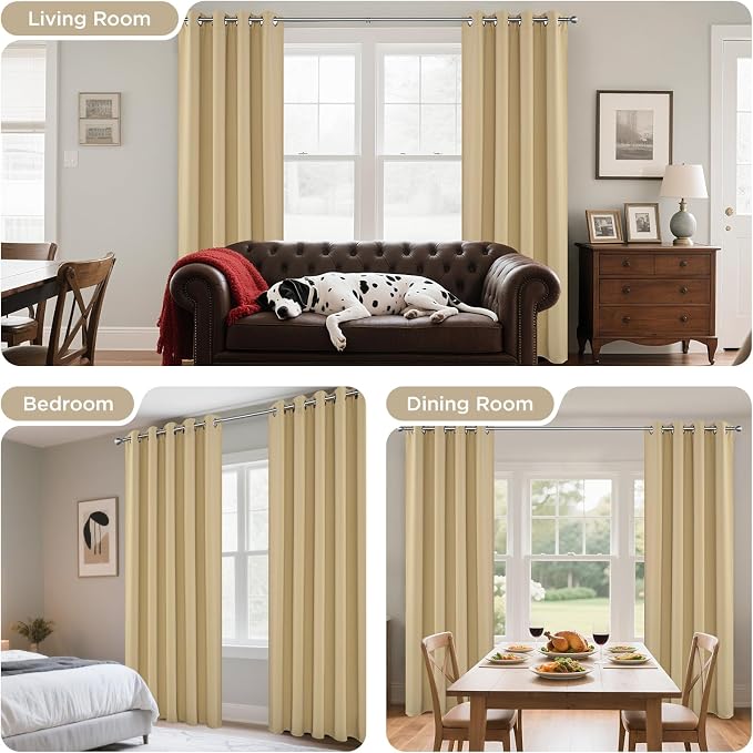 Joydeco Beige Blackout Curtains for Bedroom 54 Inch 2 Panels with Grommet | Thermal Insulated, Living Room Darkening Grommet Drapes, Noise Reducing, Light Blocking Window Treatments,52W x 54L Inch