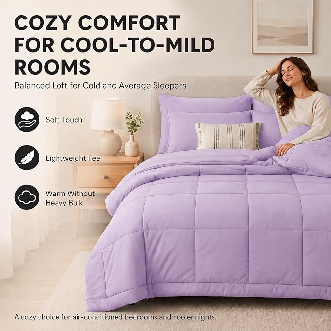 Full Size Comforter Sets Lavender - 7 Pieces Bed in a Bag | OEKO-TEX Certified, All-Season, Bedroom, Guest Room, Down-Alternative Comforter + Flat & Fitted Sheets + 4 Pillowcases