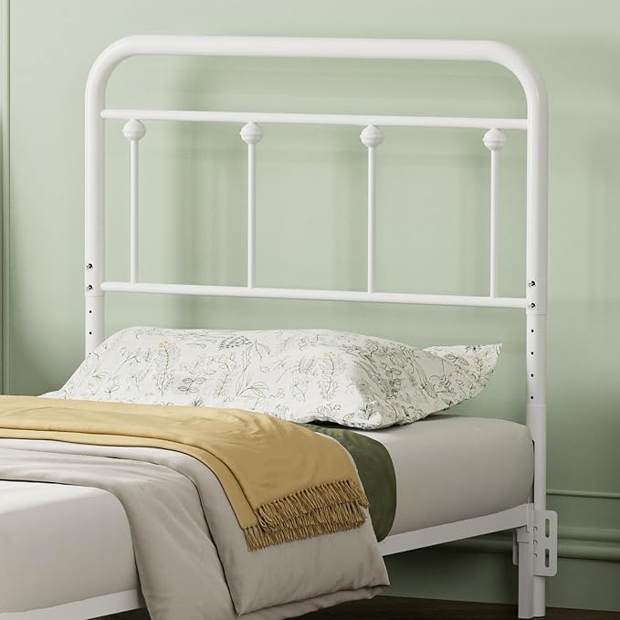 Victorian Metal Twin/Twin XL Headboard, Adjustable Height, White | Sturdy Steel Twin Size Head Board Only, Bed Frame Brackets Adapter, Farmhouse Vintage Style, Easy Assembly