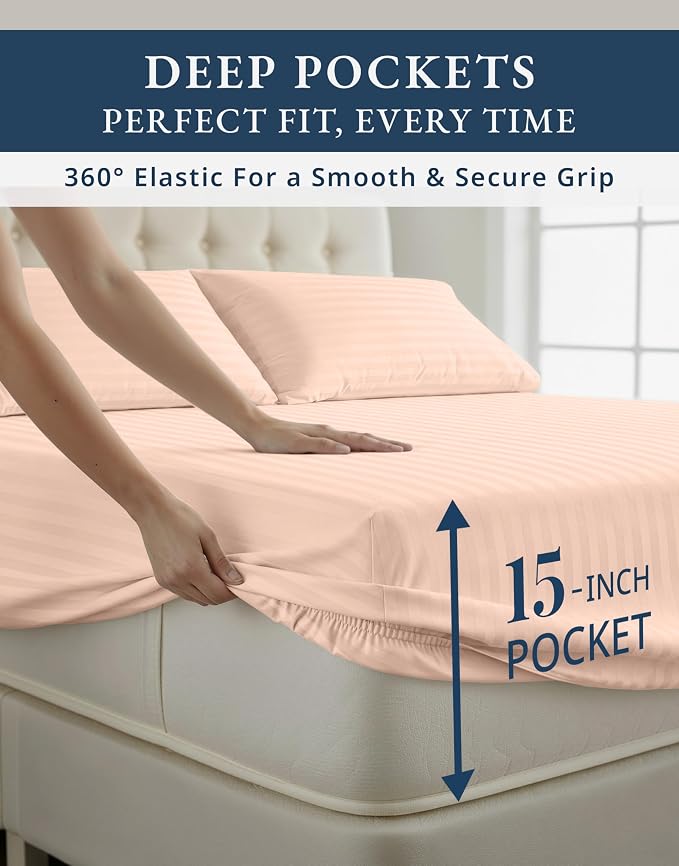 LANE LINEN Brown Sheets King 100% Egyptian Cotton Sateen - Veiled Rose | King Top Sheets Only - 4-Piece Set, For A Luxurious Night's Sleep, For Guests And Everyday Use, Guest-Ready Comfort