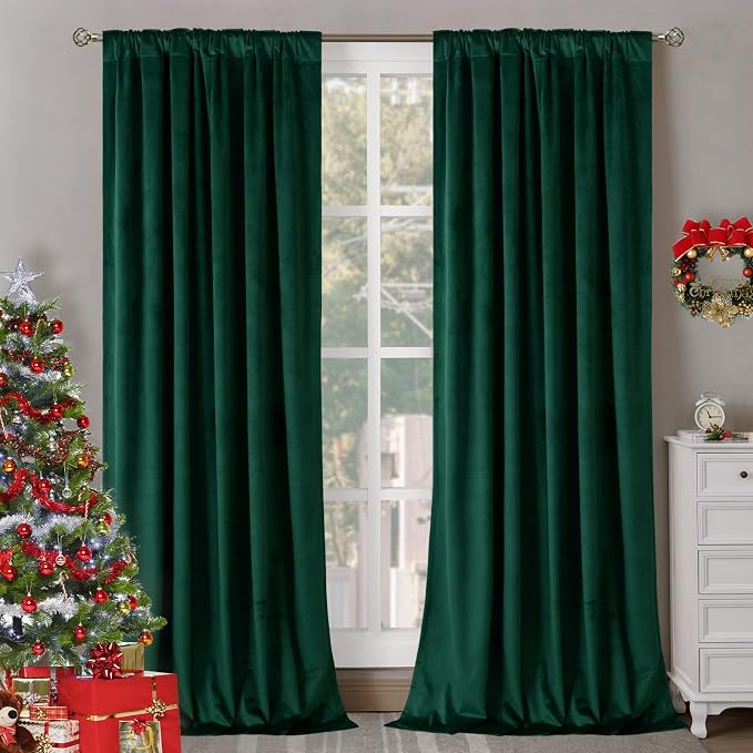 BGment Emerald Green Velvet Curtains 96 Inch Ling for Living Room, 2 Panels | Super Soft, Thermal Insulated, Room Darkening, Christmas Privacy Panels for French Door, Back Tab Rod Pocket, 52 x 96 Inch