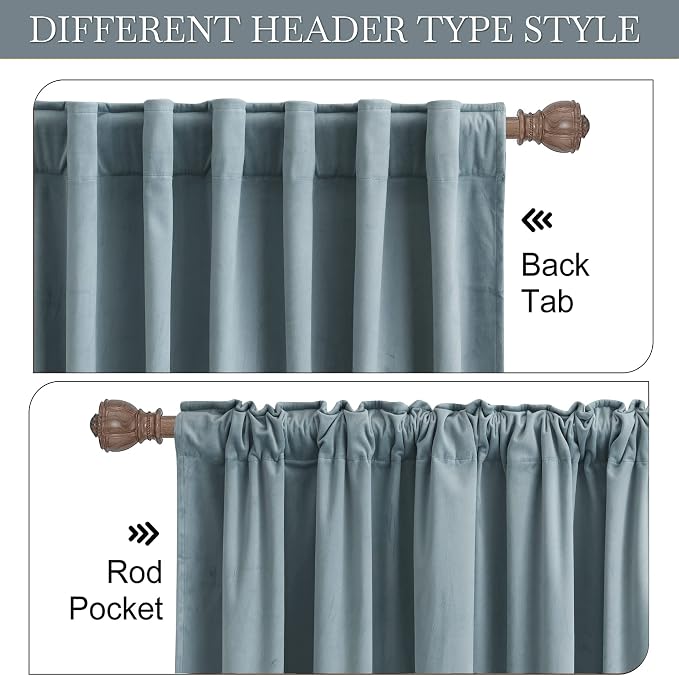 RYB HOME Velvet Curtains 108 inches Long, Extra Long High Ceiling Curtains | Thermal Insulated, Luxurious Home Decor, Curtains for Apartment Loft Large Windows, W52 x L108, Stone Blue, 2 Panels Set