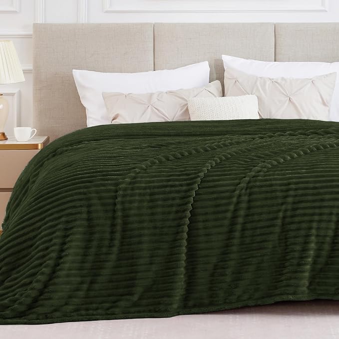 BEDELITE Ribbed Full Size Blanket for Bed, Olive Green, 84"x90" | Ultra-Soft Plush Fleece, Warm Yet Lightweight, Ribbed Texture, Home Decor, Machine Washable, Giftable, All-Season Use