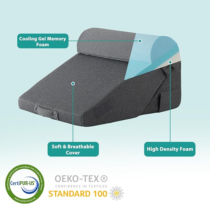 Adjustable 4pcs Bed Wedge Pillow Set, Memory Foam Wedge Pillow Post Surgery for Back, Neck, Leg Pain Relief, Pillow Wedge for Sleeping, Sitting up in Bed, Acid Reflux and GERD, Dark Grey