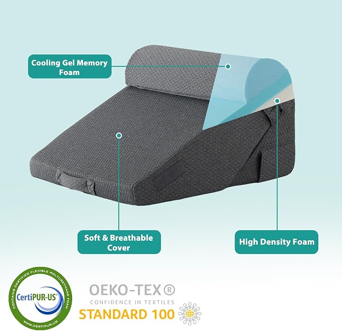 3Pcs Orthopedic Bed Wedge Pillow Set, Foam Wedge Pillow Post Surgery for Back, Leg and Knee Support, Adjustable 9&12 Inch Folding Triangle Pillow for Sleeping, Acid Reflux, Snoring, Dark Grey