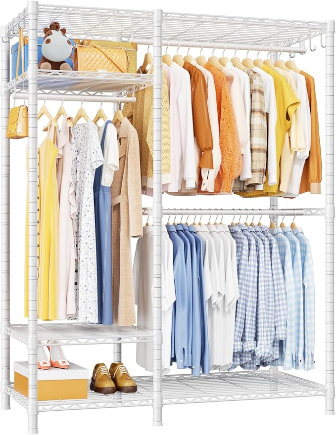 Ulif F7 Medium Clothes Rack, Clothing Racks for Hanging Clothes, Black | Heavy Duty Garment Rack, 6-Tiers Freestanding Portable Closet Storage Racks 45'' W × 14.6'' D × 76.6'' H, Max Load 750 Lbs