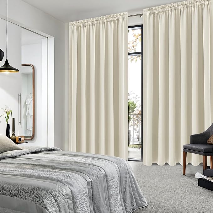 DWCN Wide Blackout Curtains for Bedroom 70 x 84 Inch Long Light Beige | 2 Panels Set, Room Darkening, Thermal Insulated, Light Blocking, Rod Pocket Drapes, Noise Reducing Window Treatment