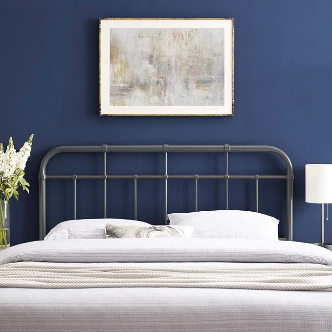 Modway Alessia Modern Farmhouse Metal Queen Headboard in Gray